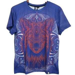 NWT Electrik Unicorn Blue and Orange Lion Face Short Sleeve Blouse Small